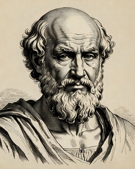 Портрет Эратосфена — древнегреческого учёного, главы Александрийской библиотеки. Он первым вычислил радиус Земли, используя геометрию и наблюдения за солнцем.