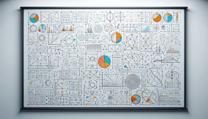 Учебная доска с графиками, формулами и диаграммами по математике. Онлайн-занятия с опытным педагогом для подготовки к ОГЭ, ЕГЭ и развития логического мышления у школьников.