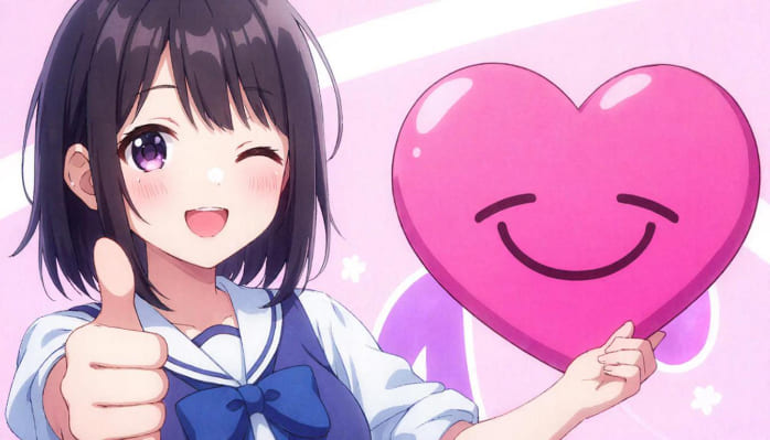 Ученица показывает лайк и сердечко - символ одобрения методики Good School. Убедитесь в эффективности на бесплатном пробном уроке по математике и программированию.